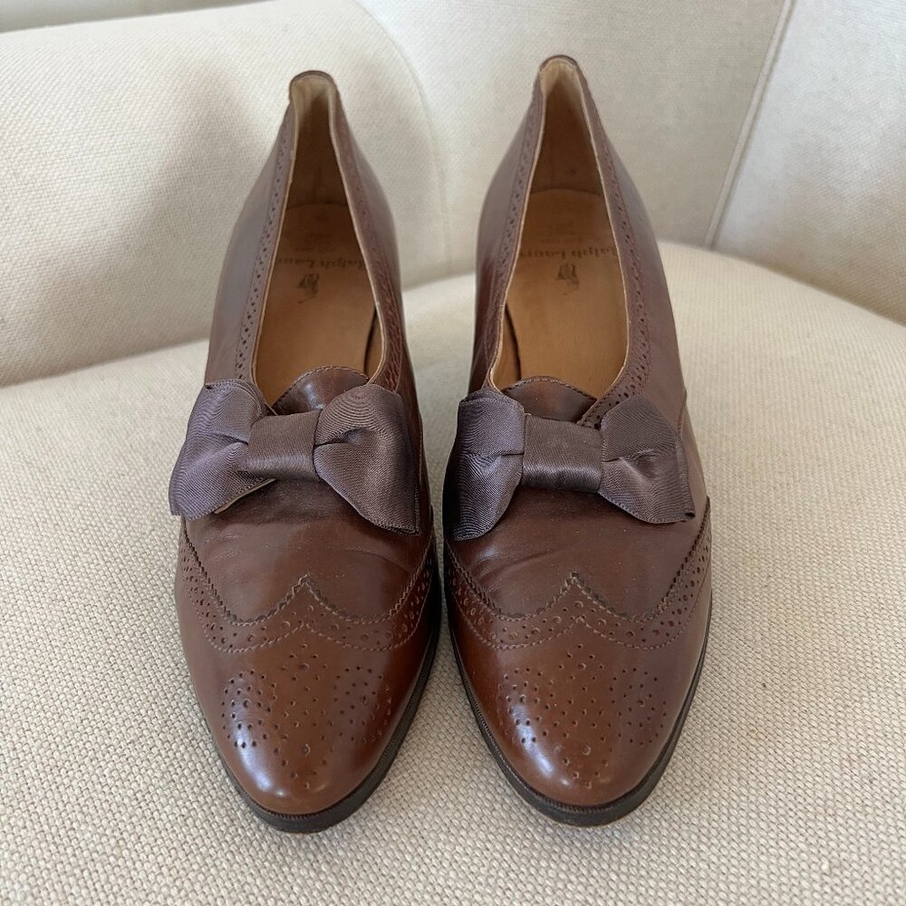 Vintage Ralph Lauren Heeled Wingtips with Satin Bows Size 7.5AA